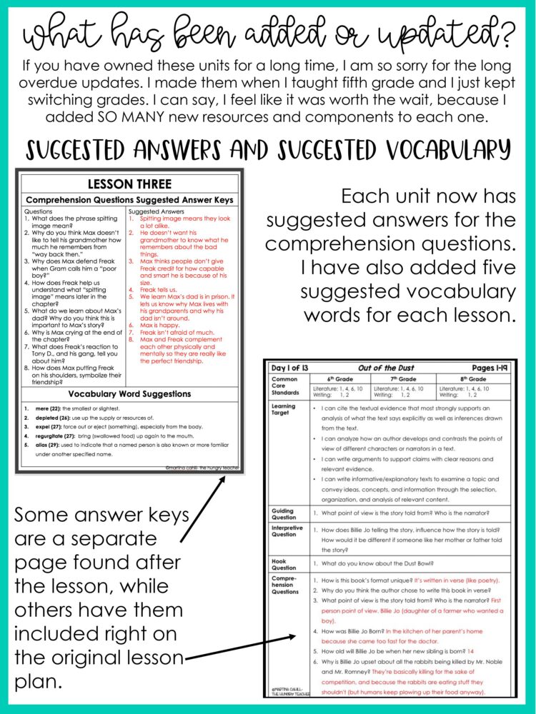 Image of how answers keys have been added to comprehension questions