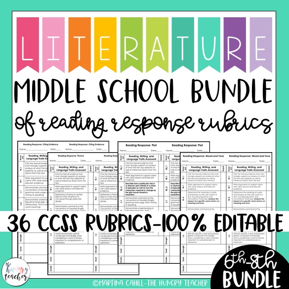 middle school editable literature reading response rubrics for middle school