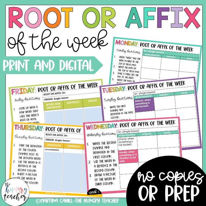 root words or affixes of the week ELA Bell ringers