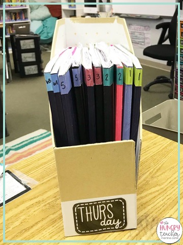 picture of teacher notebooks for each class period