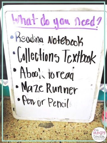 picture of whiteboard with supplies students need