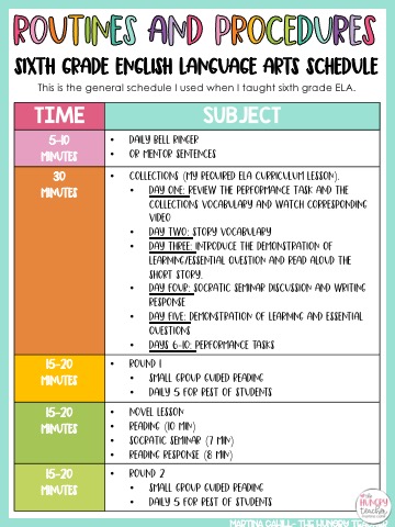 sixth grade daily ela class period schedule