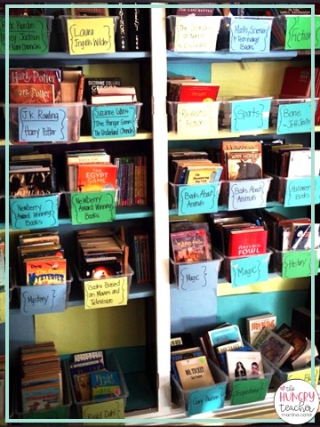labeling classroom library bins by genres