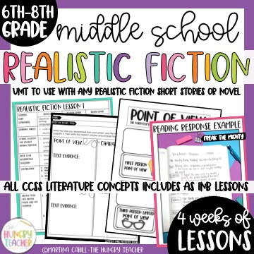 middle school literary devices and literature terms realistic fiction reading unit