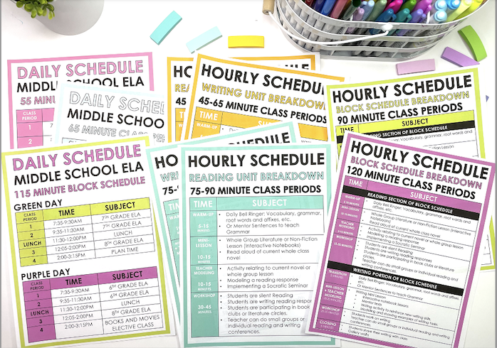 editable middle school ela class period schedules free