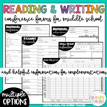 guided reading and reading conference forms for middle school ELA