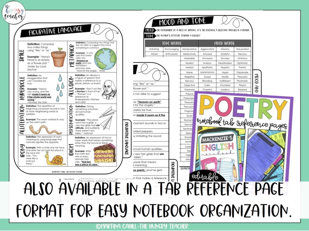 middle school poetry tab reference pages for poetry terms