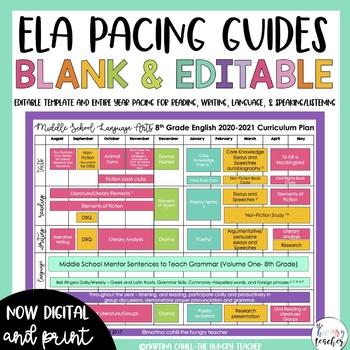 7th Grade Ela Curriculum Map Ela Pacing Guide Editable Digital For Middle School 7Th And 8Th Grade Year  - The Hungry Teacher