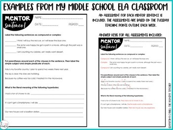 mentor sentences for middle school grammar 6th 7th 8th quarter 1 digital the hungry teacher