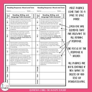 Seventh Grade Literature Reading Response Rubrics Editable CCSS - The ...