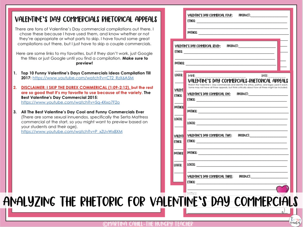 Valentine's Day commercial rhetorical appeals activity 