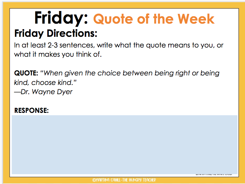 Friday Middle School ELA Digital Bell Ringers Quote of the Week