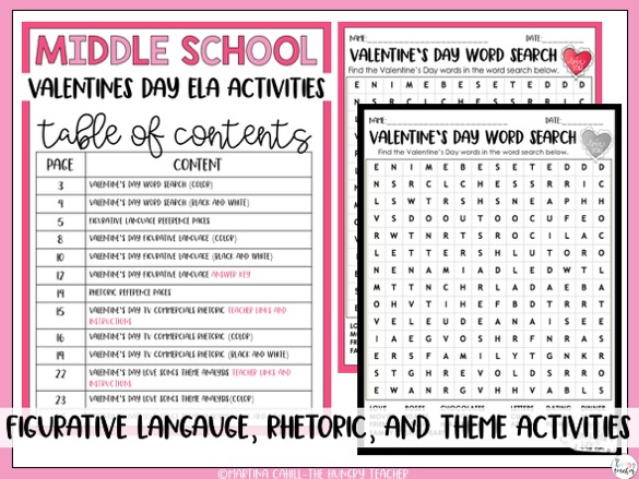 example of valentine's day word search warm up activity