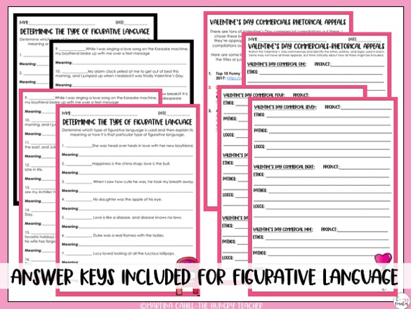 example of Valentine's Day figurative language sheets