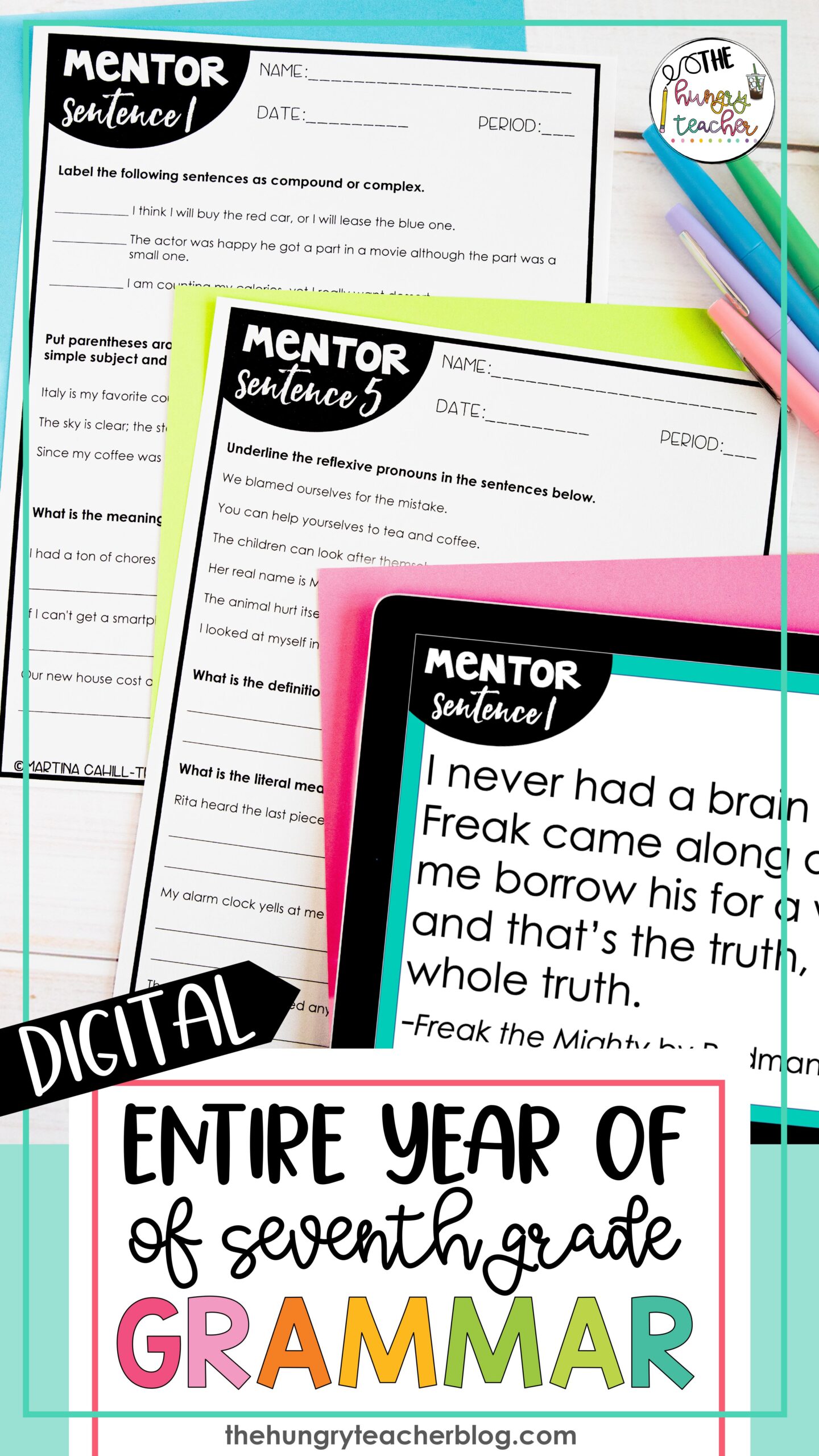 Digital Middle School Grammar Mentor Sentences To Teach Ccss Grammar 