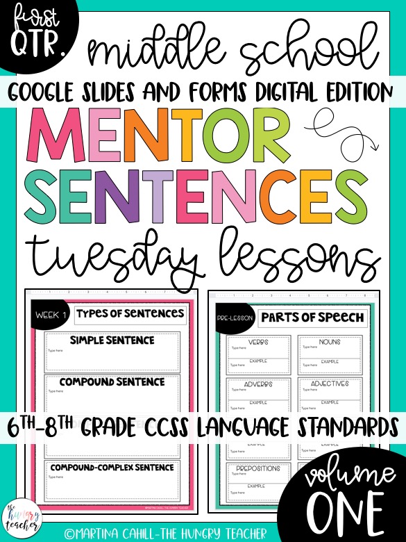 middle school mentor sentences Google Slides digital grammar notebook lessons
