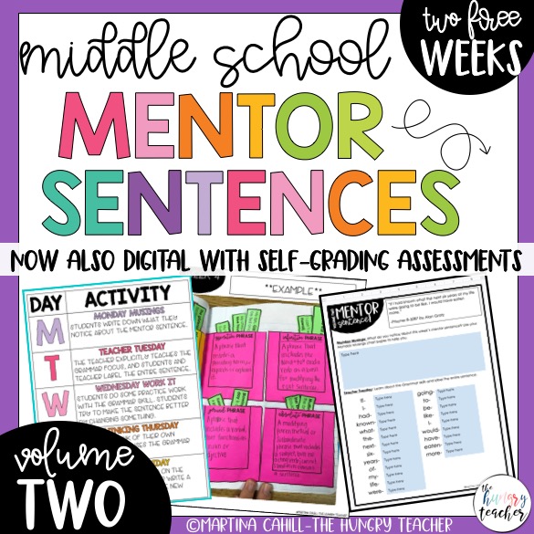 sign up for the newsletter to get two free weeks if middle school mentor sentences to teach grammar