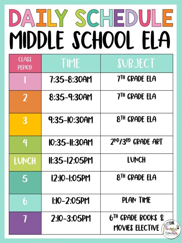 middle school teacher daily schedule example