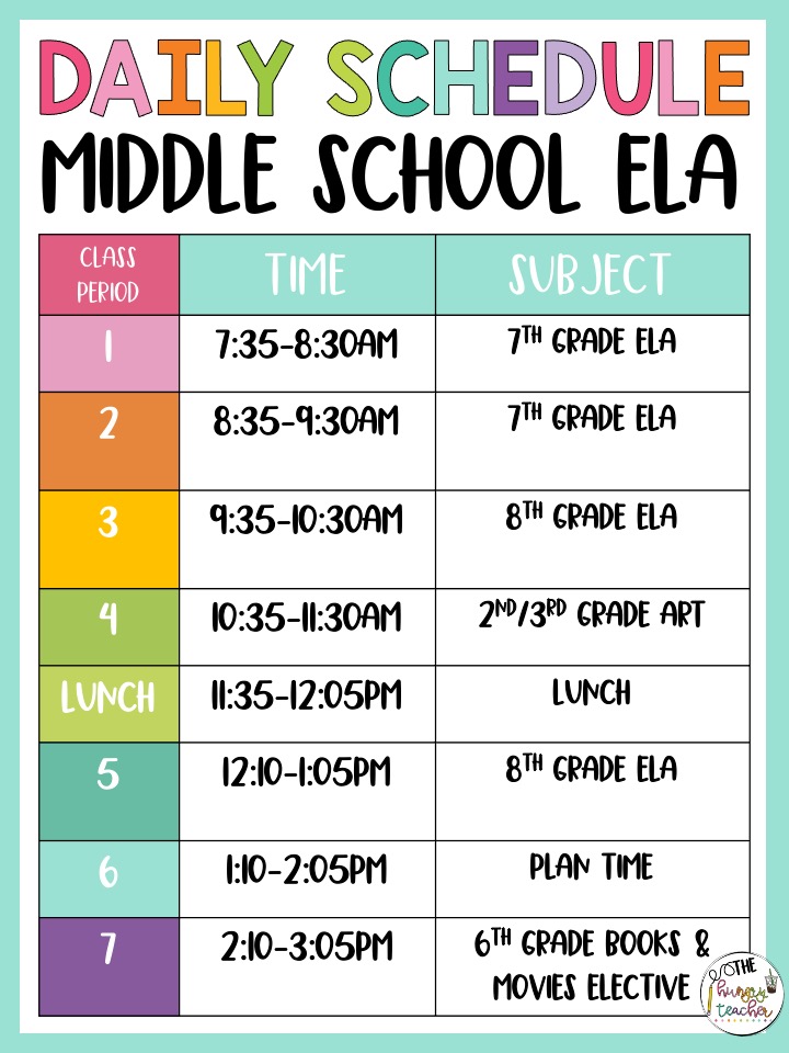 Middle School ELA Schedule | Daily | Weekly | Monthly | Year-Long