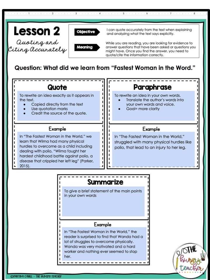 digital Nonfiction Reading Skills citing textual evidence interactive notebook lesson