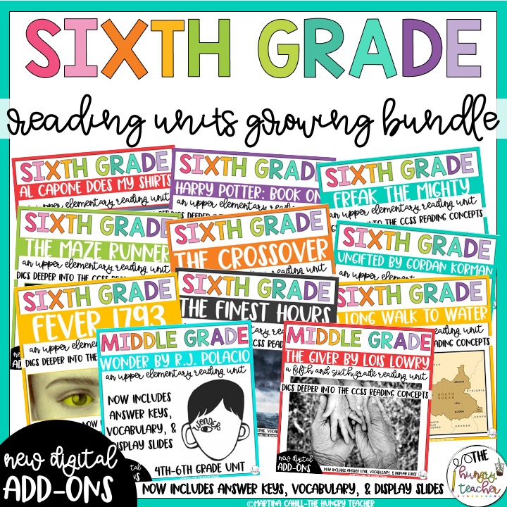 6th grade novel curriculum novel study bundle