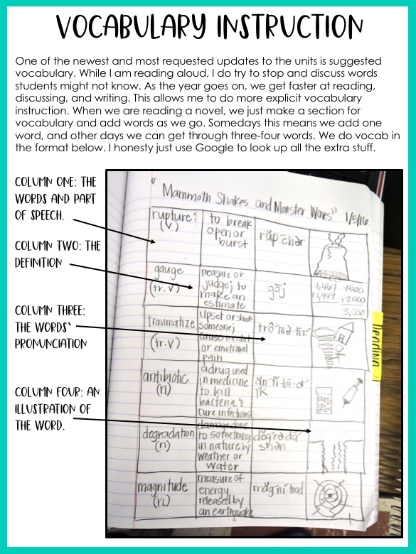 EXAMPLE OF STUDENT NOTEBOOK PAGE FOR NOVEL VOCABULARY LESSON