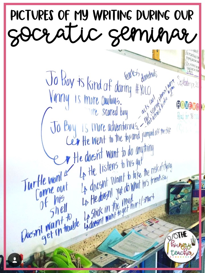 EXAMPLE OF TEACHER WRITING DURING MIDDLE SCHOOL ELA SOCRATIC SEMINAR