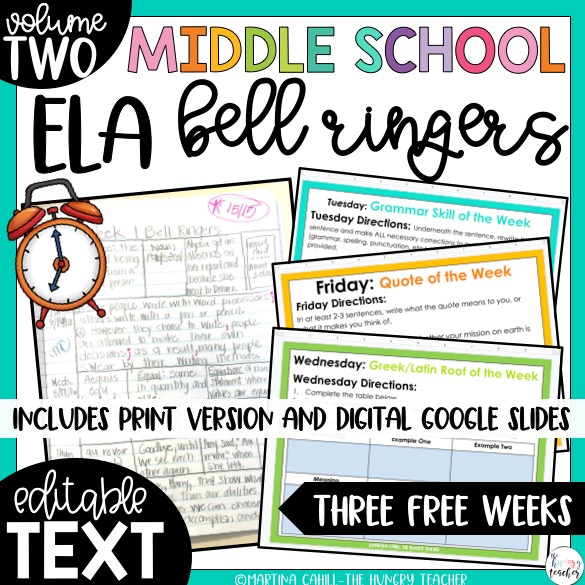 middle school ela bell ringers three free weeks volume 2