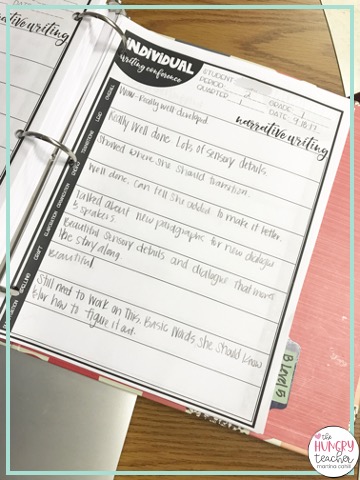 EXAMPLE OF TEACHER RECORDING SHEET FOR MIDDLE SCHOOL WRITING CONFERENCES