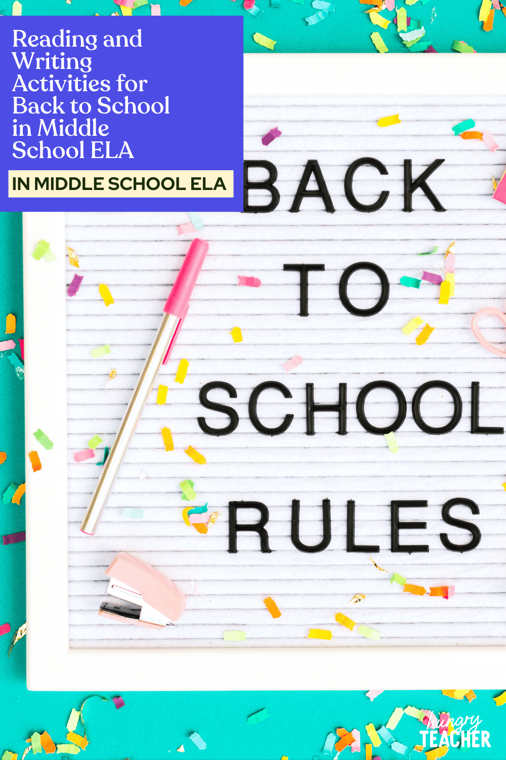 Reading and Writing Activities for Back to School in Middle School ELA